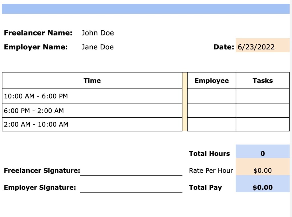 24-Hour Shift Schedule Template