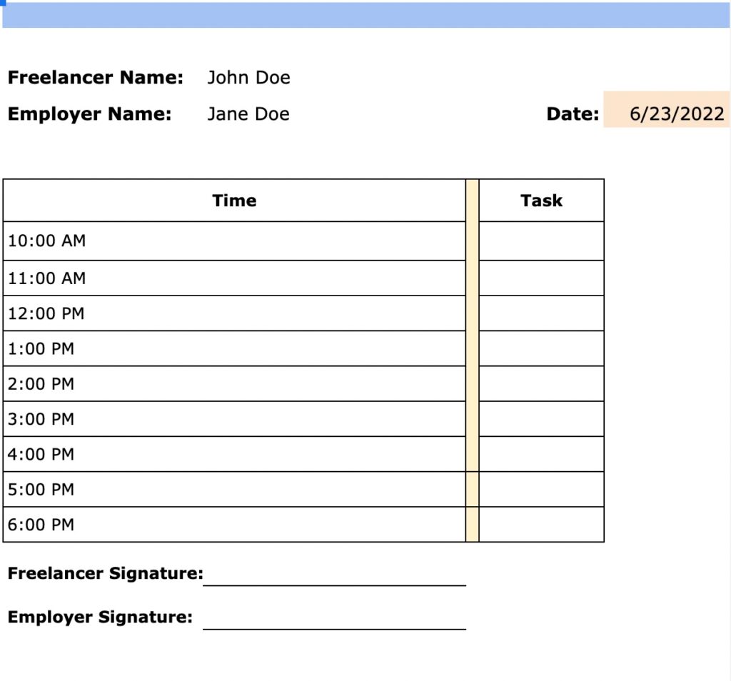 daily hourly schedule template