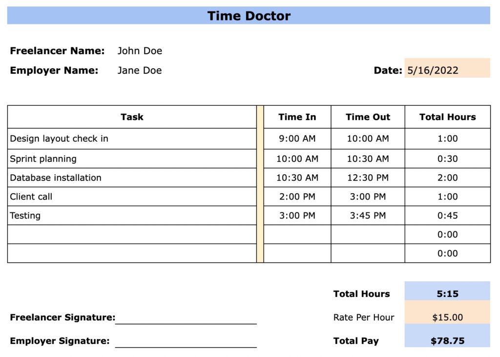 free daily software development timesheet template