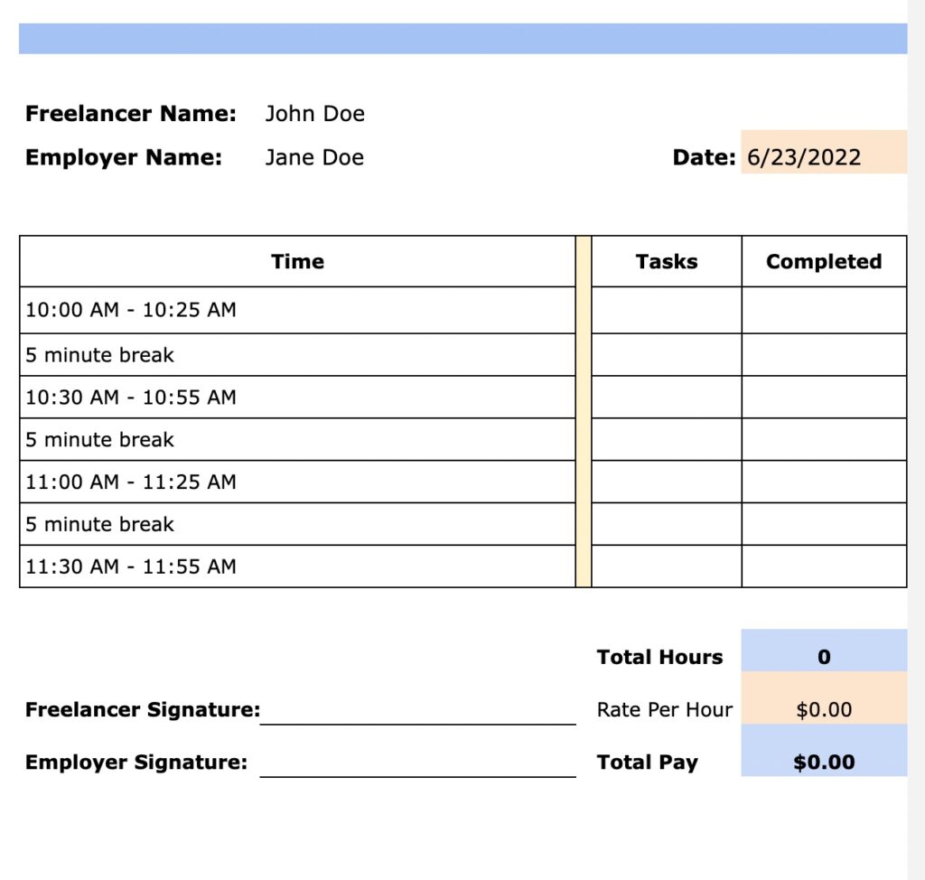 pomodoro planner template