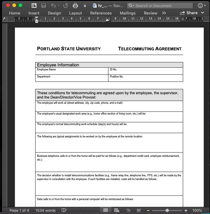 portland state university telecommuting agreement