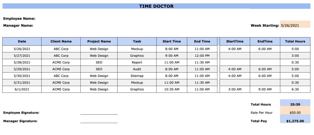 project timesheet template