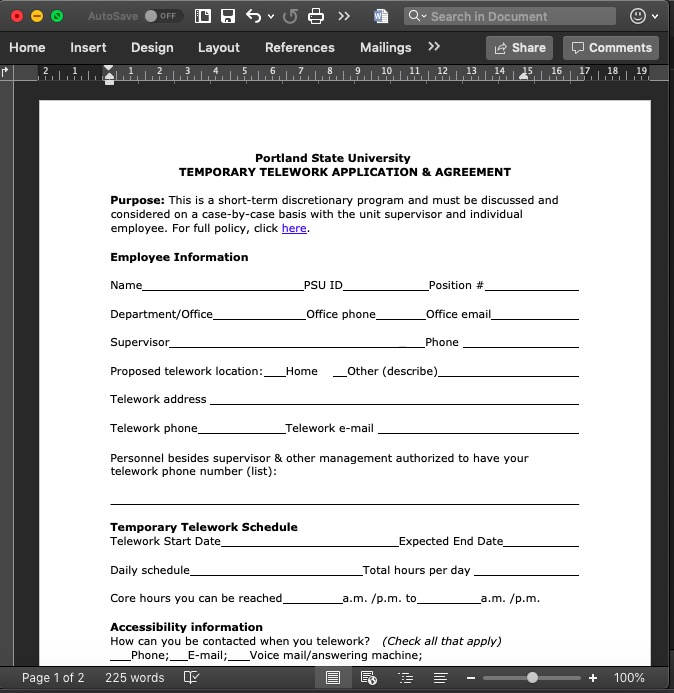 psu temporary telework application