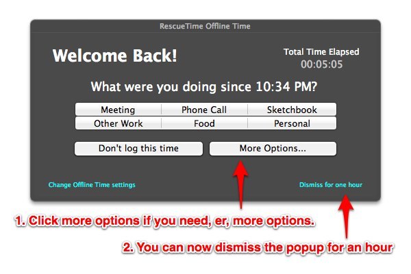 RescueTime offline time