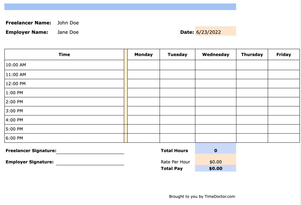 weekly hourly schedule template