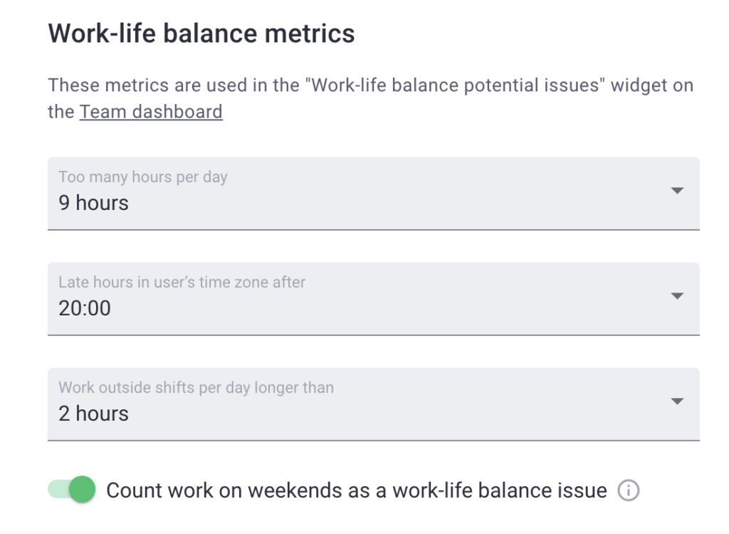 Work life balance metrics