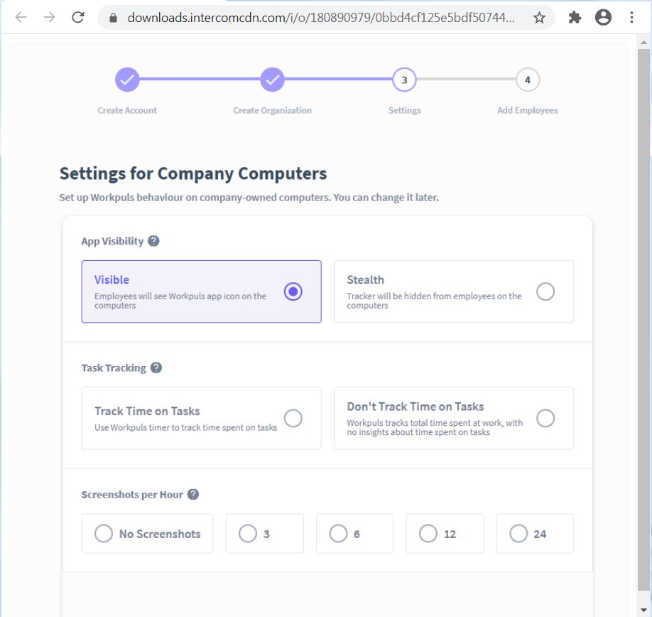 Workpuls Settings for Company Computer