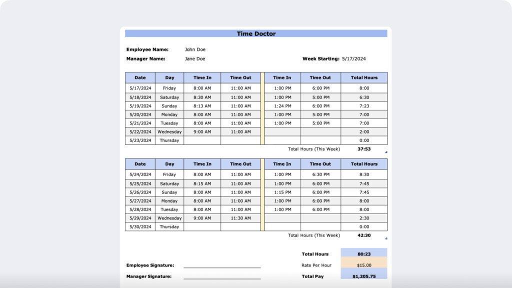 Bi-Weekly timesheet