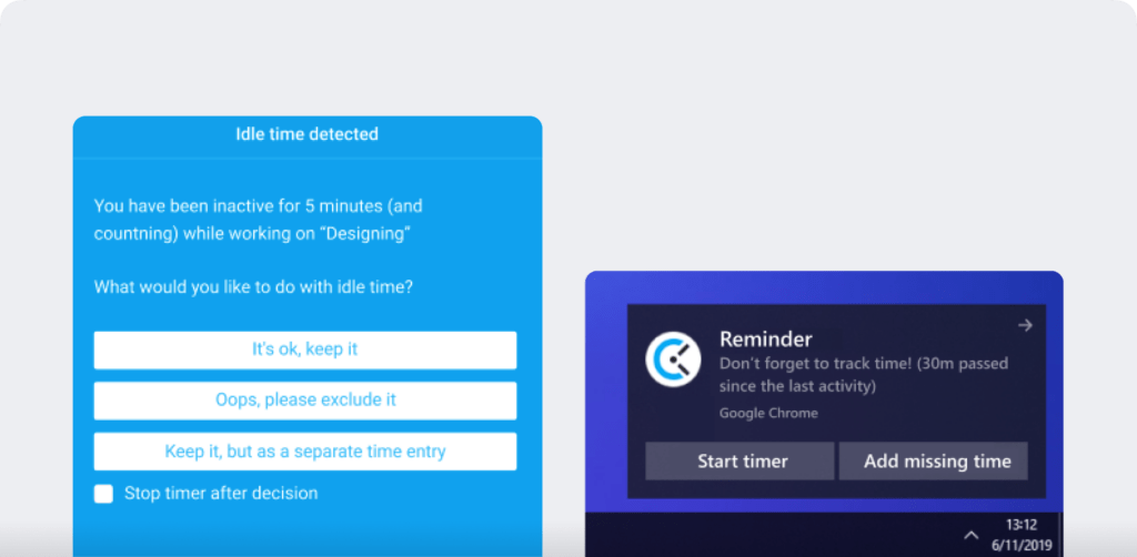 Clockify Idle time detection