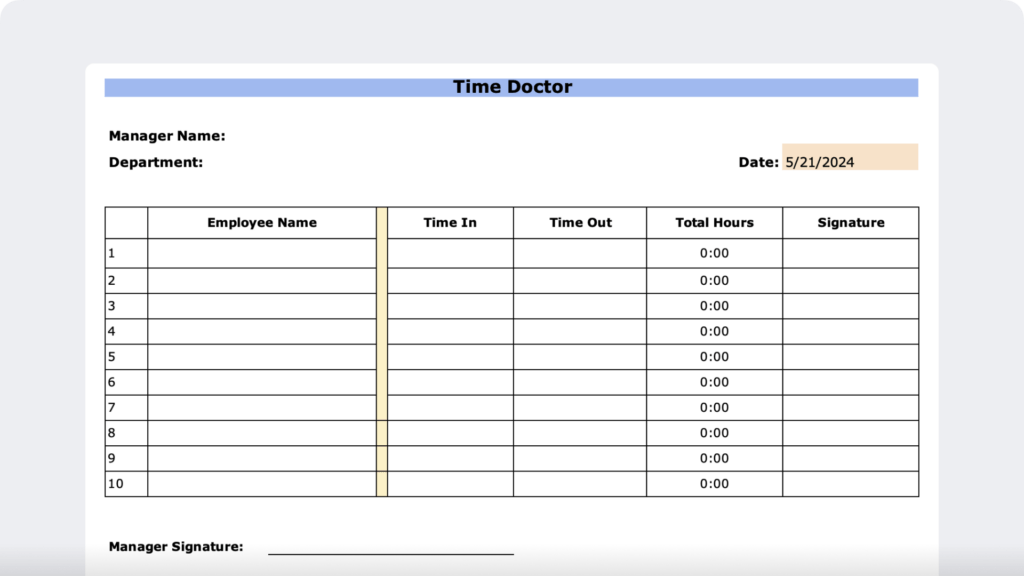 Daily employee attendance sheet