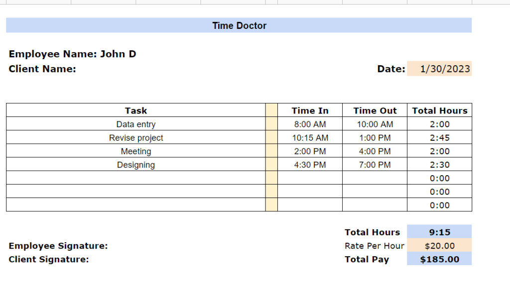 Daily timesheet