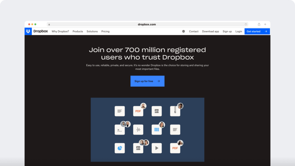 dropbox homepage