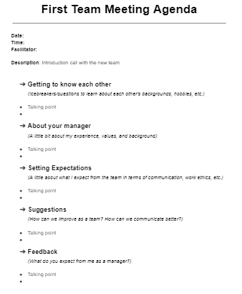 first team meeting agenda