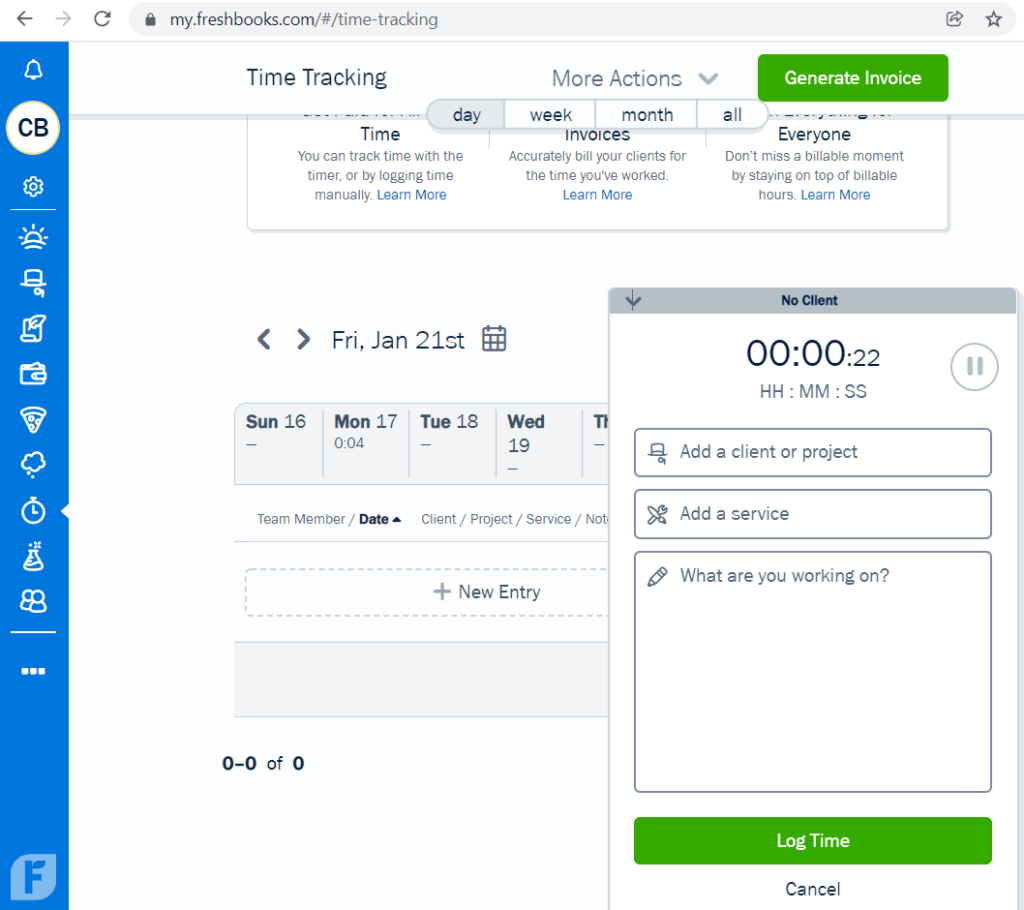 Freshbooks Log Time