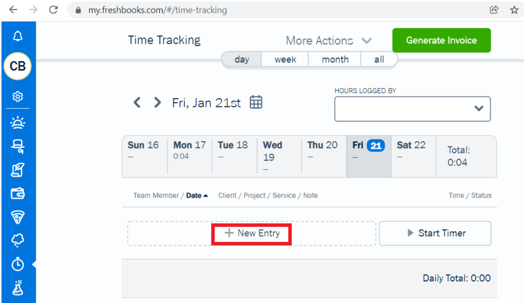 Freshbooks new entry