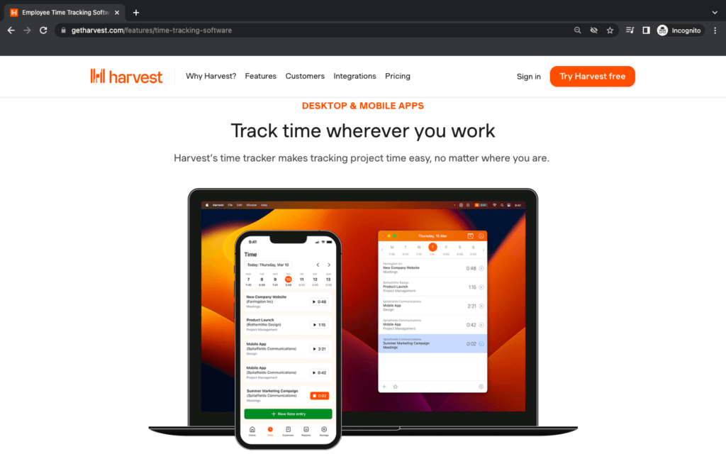 Harvest offline time tracking