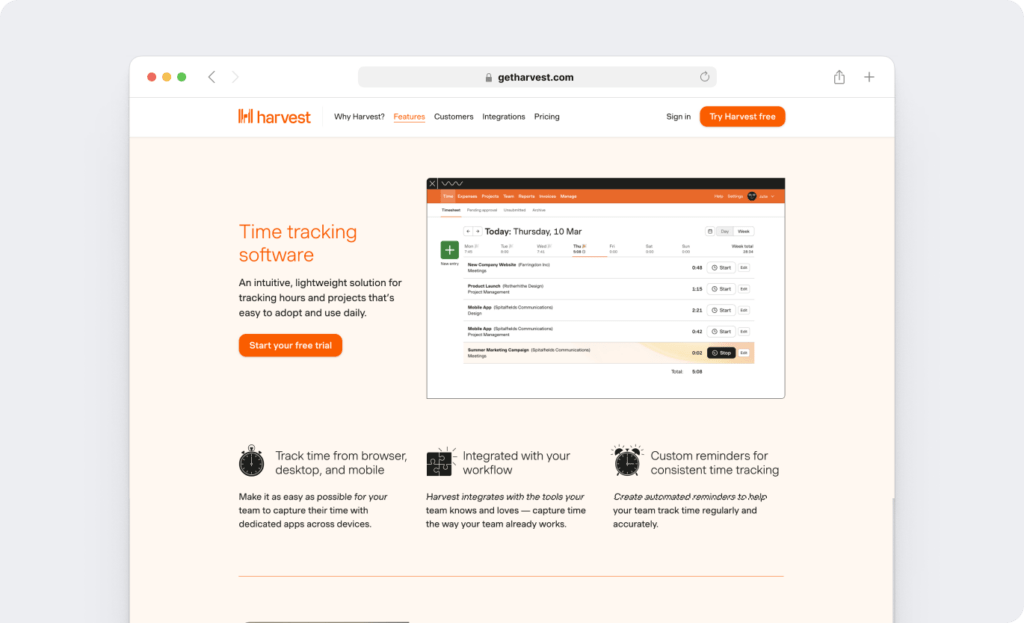 Harvest time tracking