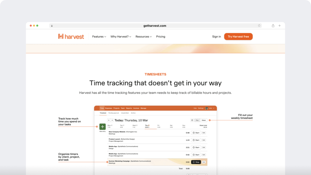 Harvest timesheet