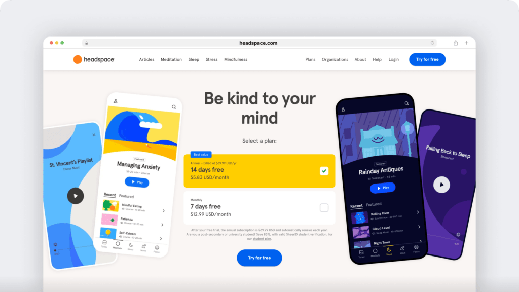 headspace homepage