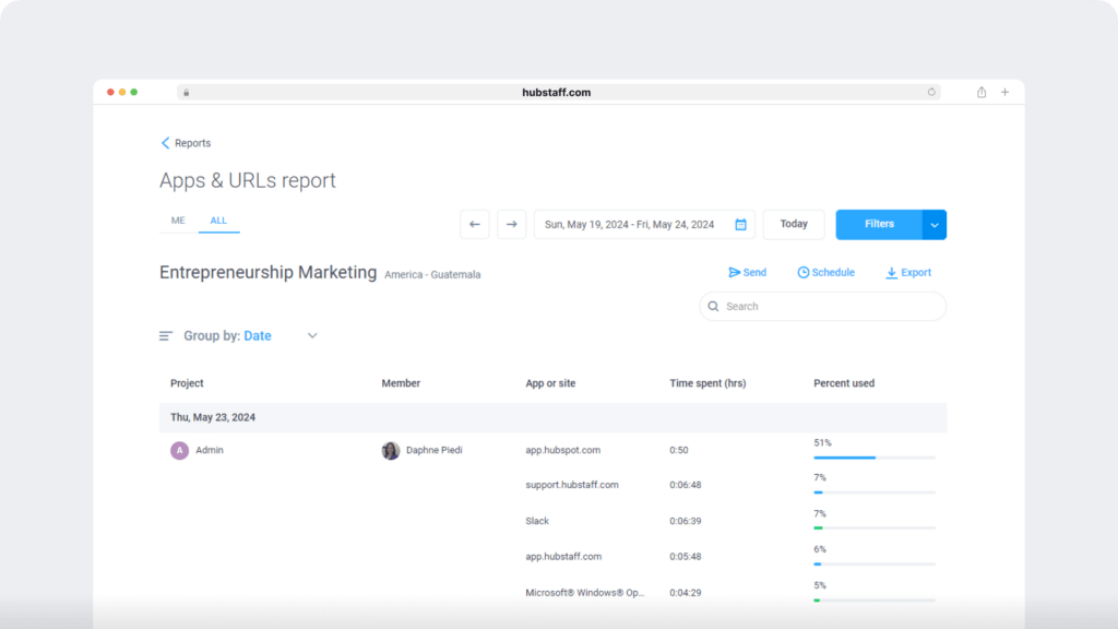 Hubstaff app and url reports