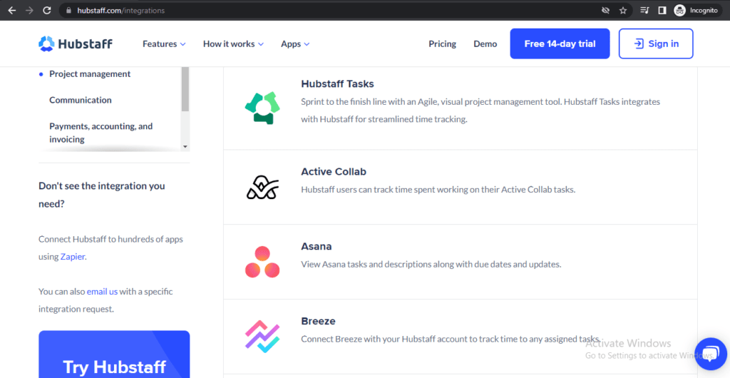 Hubstaff integration