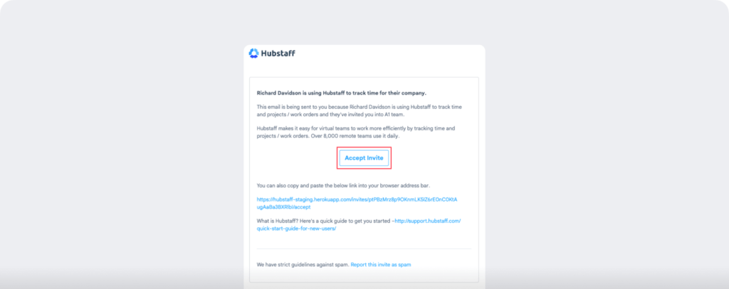 hubstaff invite