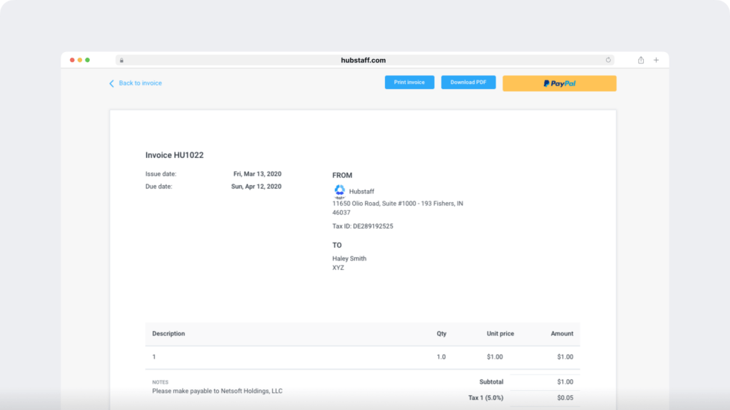 Hubstaff invoicing