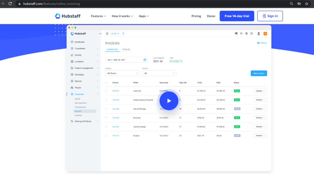 Hubstaff Invoicing and payroll