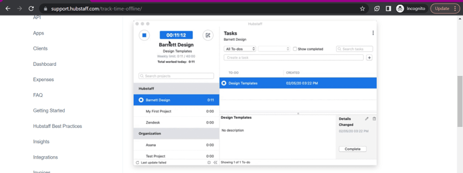 Hubstaff offline time tracking