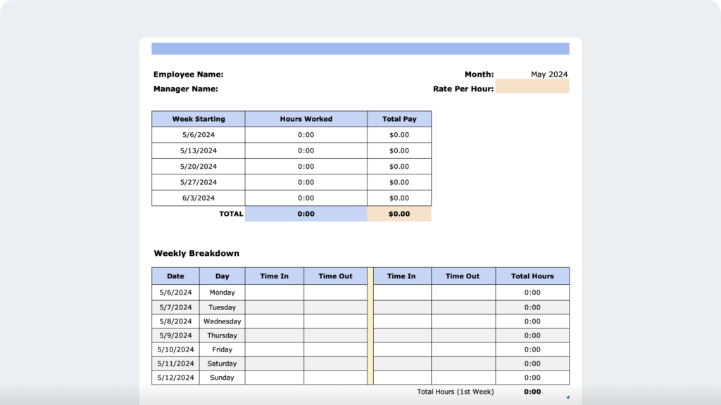 Monthly timesheet