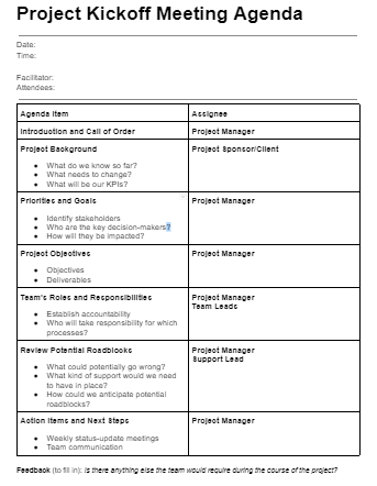 project kickoff meeting agenda