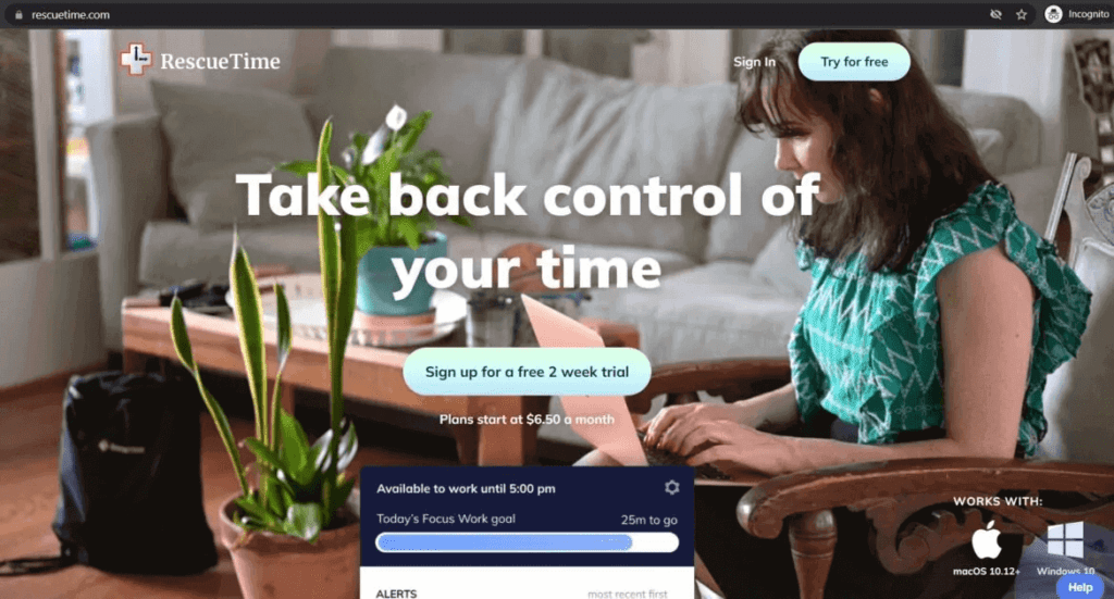 RescueTime homepage