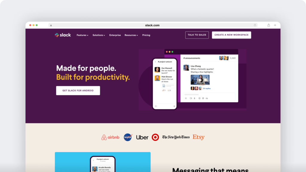 Slack homepage 2023