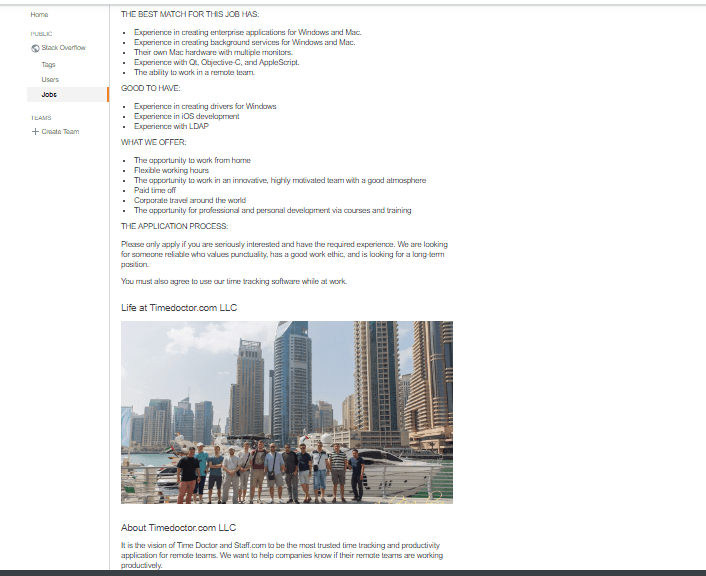 stack overflow job posting