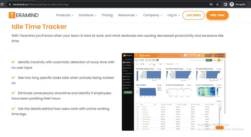 Teramind idle time tracker