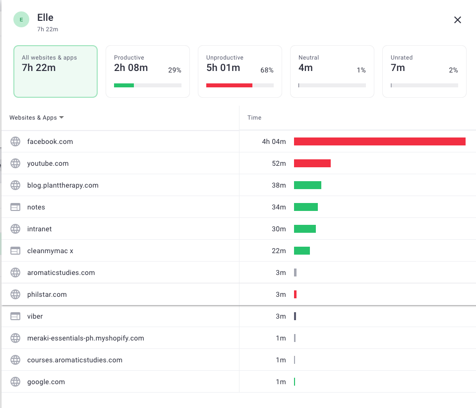 time doctor web and app usage report