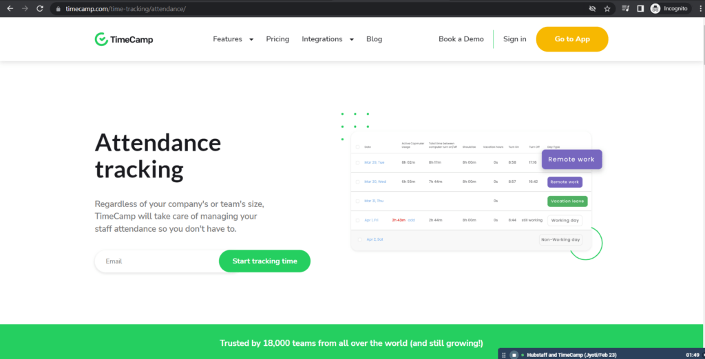 Timecamp attendance tracking