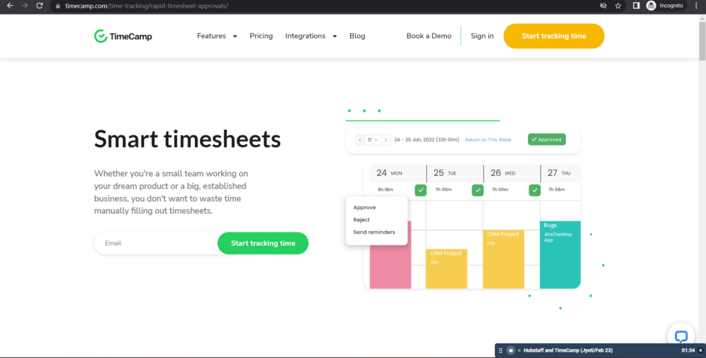 Timecamp timesheet