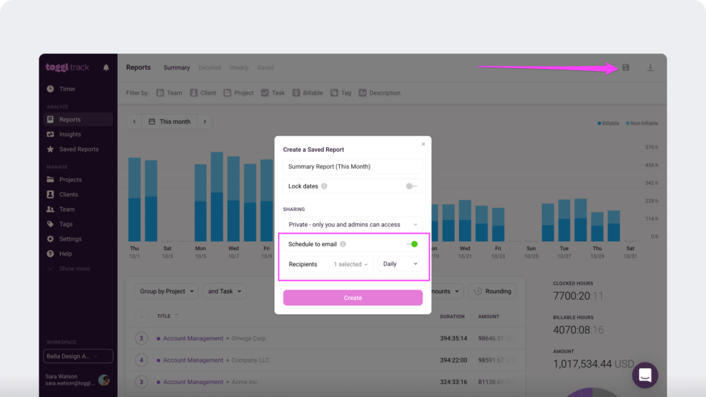 Toggl custom report