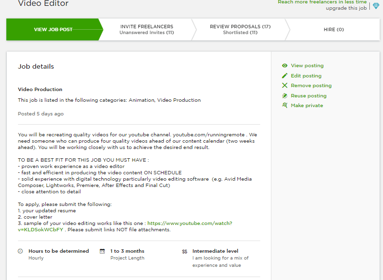 upwork job posting