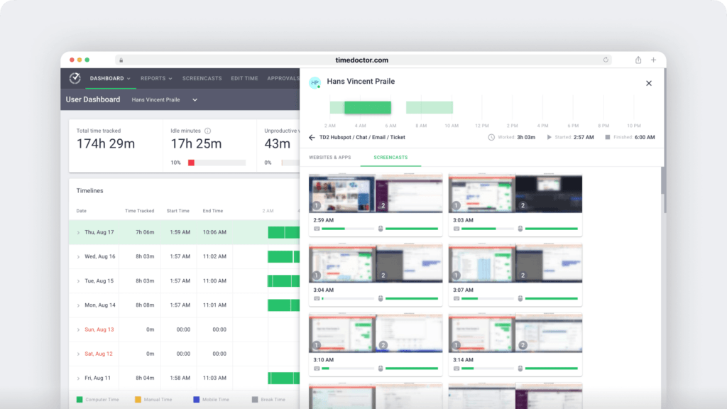 user dashboard-individual screencasts