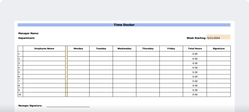 Weekly Employee attendance sheet 