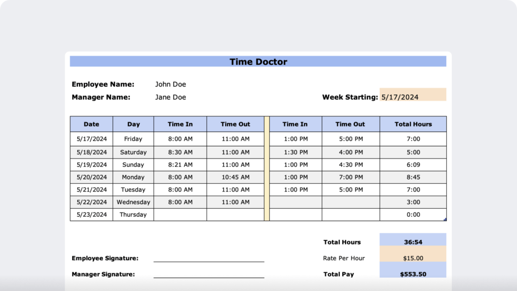 Weekly timesheet