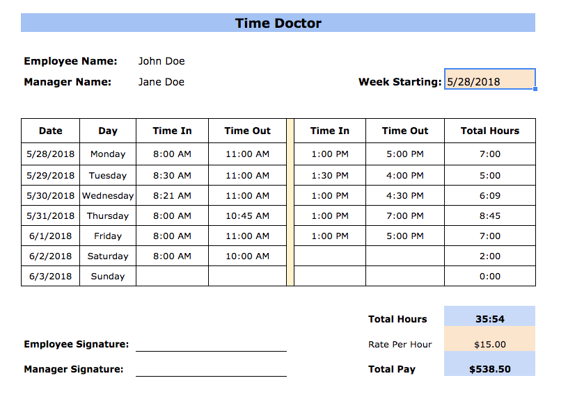 weekly timesheet template