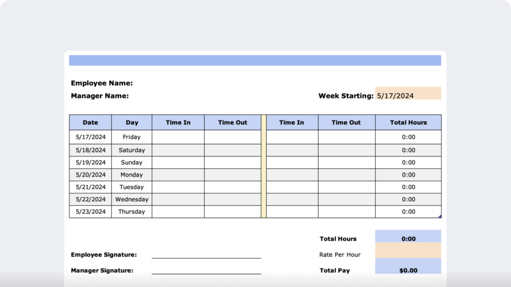 Weekly timesheet 